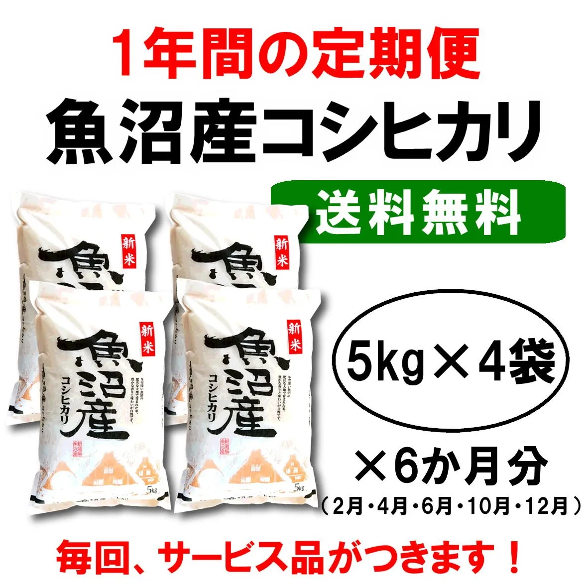 【送料無料】産地直送|新潟魚沼産コシヒカリ定期便|1年間お取り寄せ(6ケ月分×(5kg×4袋))/越季(こしき)