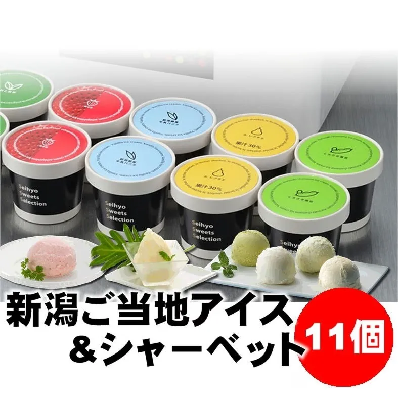 【ギフト】新潟ご当地アイス&シャーベット11個/FA310/バニラ/越後姫/ル レクチェ/佐渡の塩キャラメル/村上緑茶/魚沼越季（こしき）