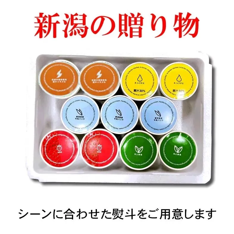 【ギフト】新潟ご当地アイス&シャーベット11個/FA310/バニラ/越後姫/ル レクチェ/佐渡の塩キャラメル/村上緑茶/魚沼越季（こしき）